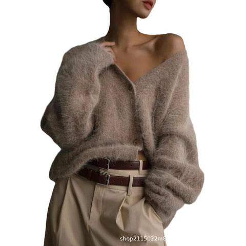 Autumn and winter lazy loose long-sleeved V-neck sweater jacket women's m302032
