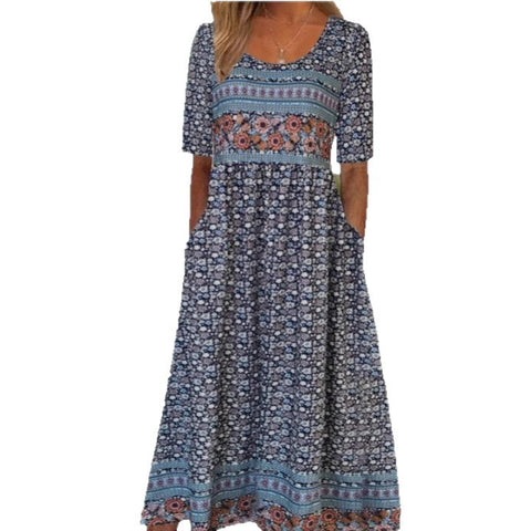 Up and down splicing pocket size printing large wide dress m302623-1