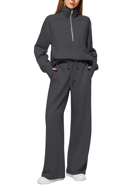 Women's two-piece oversized half-zipper sweatshirt wide-leg sweatpants casual cover m301809