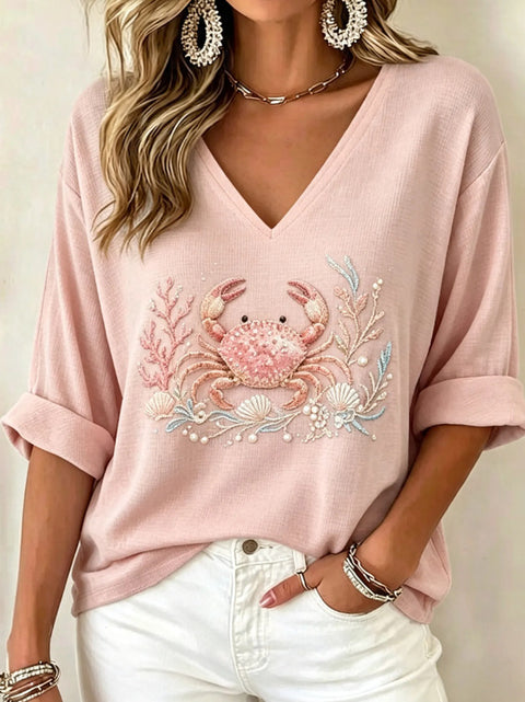 Pull col V manches longues imprimé femme m303200
