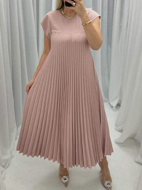 Fashion round neck sleeveless pleated dress m301308