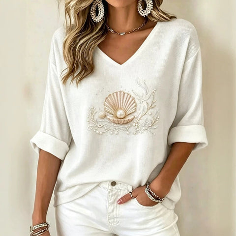 Pull col V manches longues imprimé femme m303200