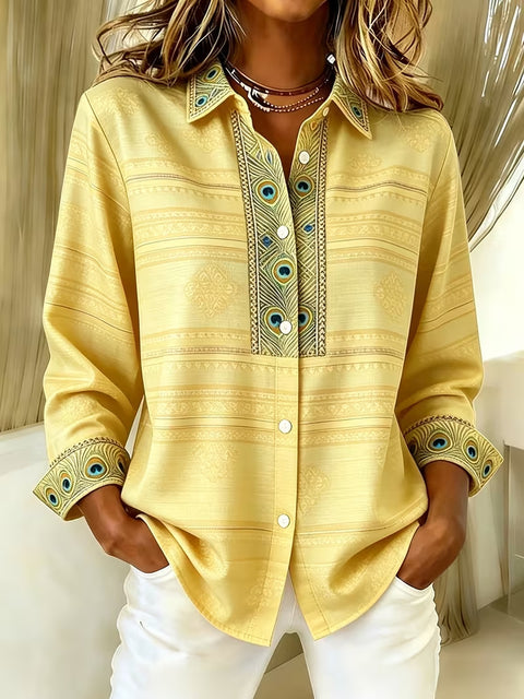 Chemise à manches longues imprimée de style ethnique unique pour femmes m303211