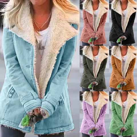 Hot Sale Autumn and Winter Solid Color Plush Hooded Medium and Long Jacket Female m301987