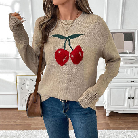 Crew neck cherry pullover sweater m300794