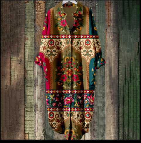 Fashion casual loose lapel mid-length shirt women's m301282