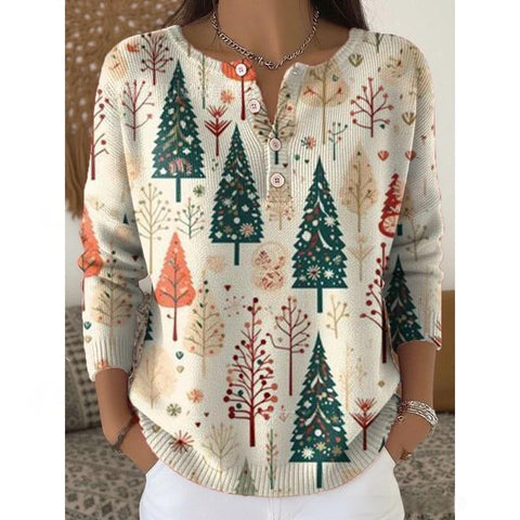 Vintage 3D digital printing four-button stand-up collar Polo sweater women m302158