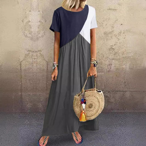 New geometric contrasting color splicing dress summer beach dress m301345