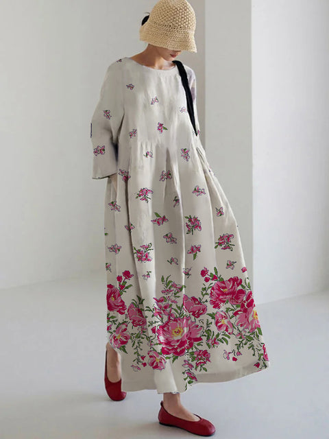 Loose Crew Neck Fashion Premium Long Sleeve Printed Dress m301044