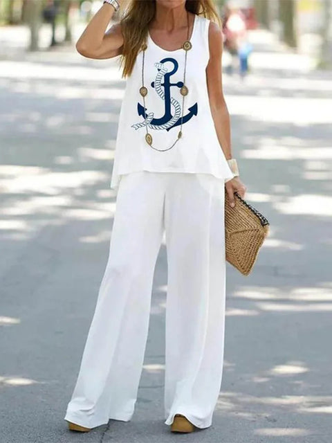 Casual fashion vest trousers set crew neck sleeveless top m301296