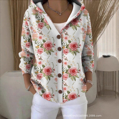 New black button hooded cardigan women's pure leisure fashion sweater jacket women's Christmas m302115