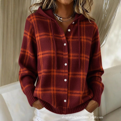 Autumn and winter new black buckle hooded rope cardigan women's pure leisure fashion sweater m302119