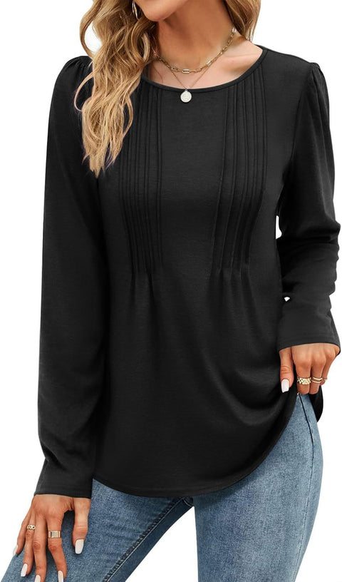 Stripe solid color round neck long-sleeved t-shirt m300549
