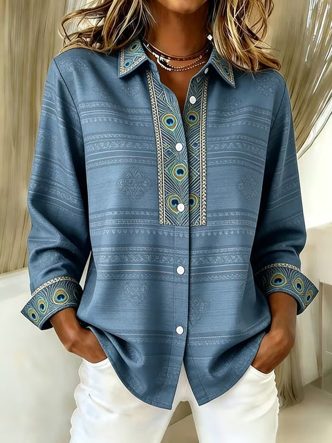 Chemise à manches longues imprimée de style ethnique unique pour femmes m303211