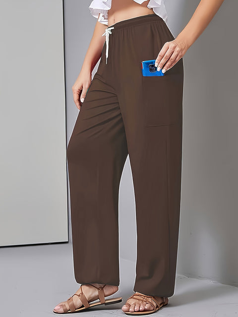 Elastic belt drawstring high waist Harlan pants women's yoga pants side pocket wide leg pants trousers m302011