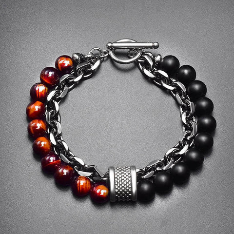 Black Gallstone Elastic Bracelet Skull Pendant Natural Turquoise Tiger Eye Tassel Crystal Volcanic Stone Beaded Bracelet m3331320