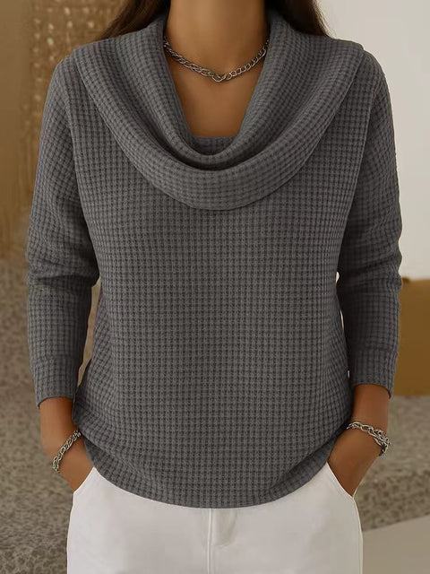 Women's Casual Loose Fashion Solid Color Waffle Long Sleeve Pullover M302338