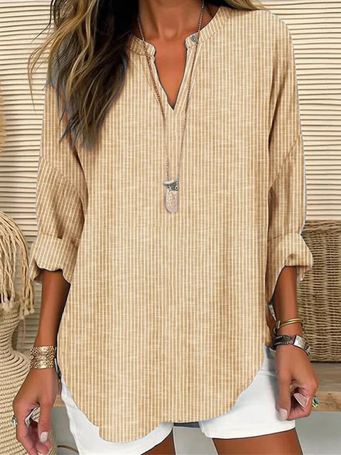 Small V-neck long-sleeved floral simple casual temperament T-shirt m302763