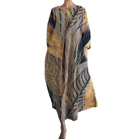 Women's loose crew neck fashion high-end long-sleeved printed dress m301049