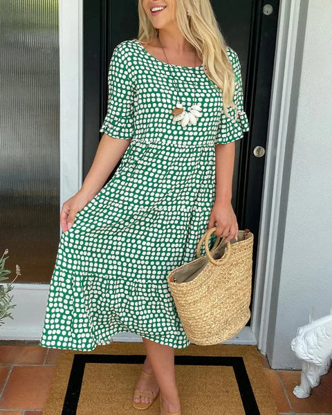 Summer Crew Neck Print Short Sleeve Dress m301311