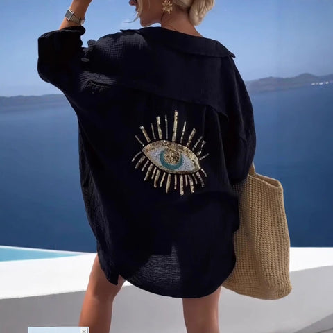 Spring and summer new Amazon lapel long-sleeved cotton and linen casual fashion shirt m301961