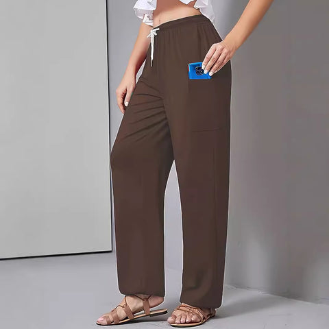 Elastic belt drawstring high waist Harlan pants women's yoga pants side pocket wide leg pants trousers m302011