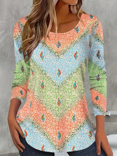 Fashion loose high-quality casual versatile colorful long-sleeved crew neck T-shirt m301757