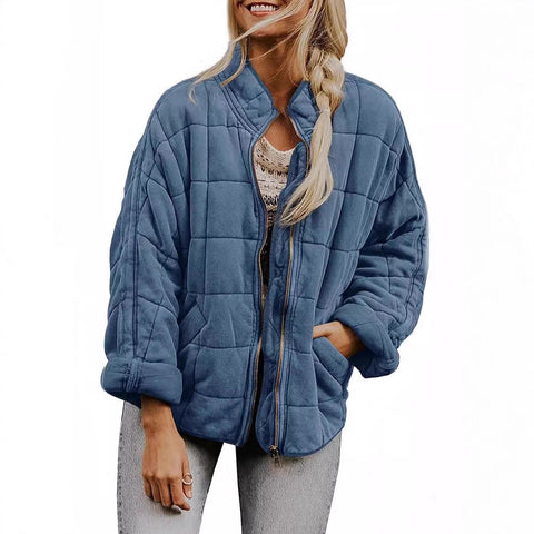 Stand-up collar cotton-padded jacket loose long-sleeved pocket jacket m303241