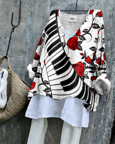 Long-sleeved printed casual pullover loose round neck single-piece T-shirt m301042