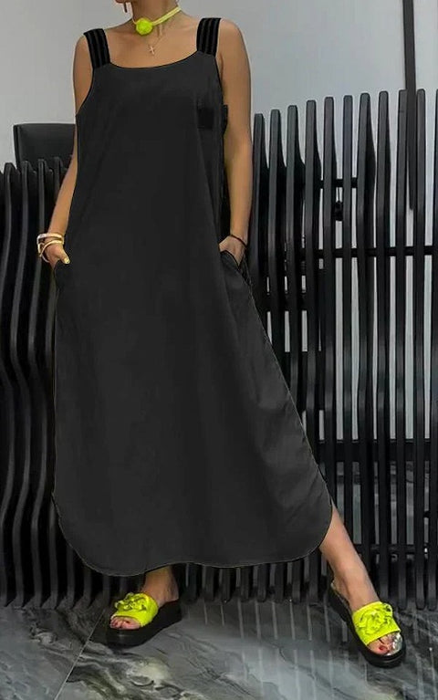 European and American casual cotton and linen pocket dress m302081