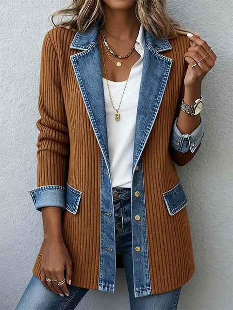 Neue Damenbekleidung modische und elegante figurbetonte Langarm-Spleißjacke m303210
