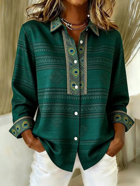Chemise à manches longues imprimée de style ethnique unique pour femmes m303211