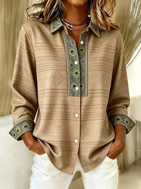 Chemise à manches longues imprimée de style ethnique unique pour femmes m303211
