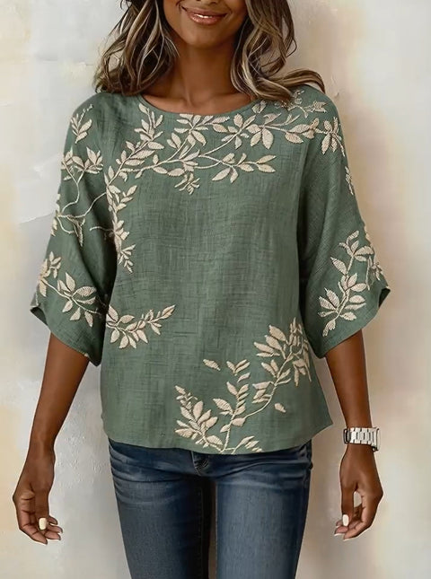 Printed round neck seven-quarter sleeve women's shirt m302615