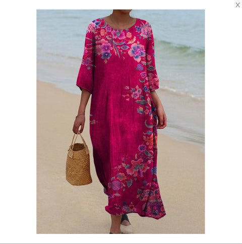Women's Crew Neck Long Printed Casual Fashion Women's Dress m301059