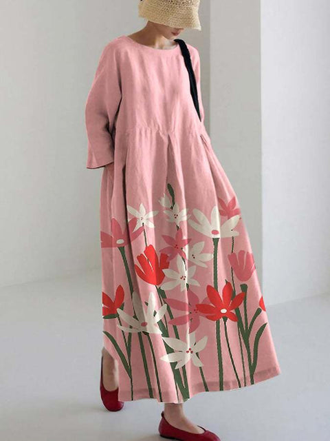 Loose Crew Neck Fashion Premium Long Sleeve Printed Dress m301044