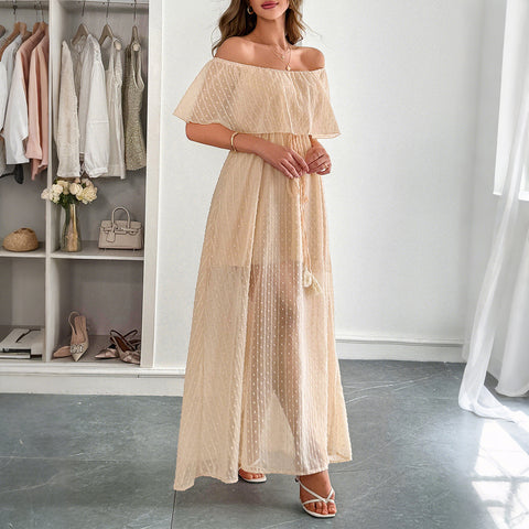 Temperament elegant tube top waist short sleeve women's long dress dress m301405