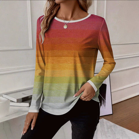 T-shirt geometric casual spring and autumn polyester micro-elastic daily regular version long sleeve m302101
