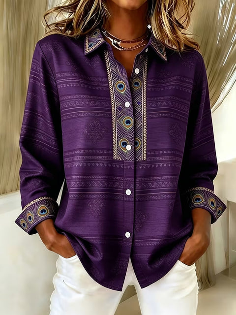 Chemise à manches longues imprimée de style ethnique unique pour femmes m303211