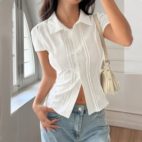 Button solid color cardigan shirt women's m301385