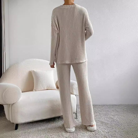 Fashion casual straight-leg pants temperament loose V-neck pit strip knitted cover m301795