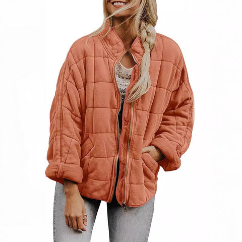 Stand-up collar cotton-padded jacket loose long-sleeved pocket jacket m303241