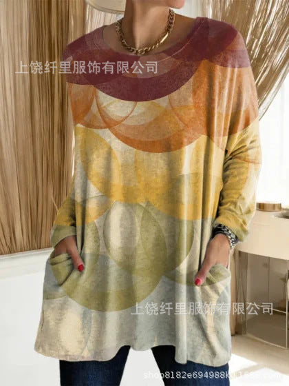 T-shirt pull à manches longues et col rond pour femme, imprimé en 3D, m303192
