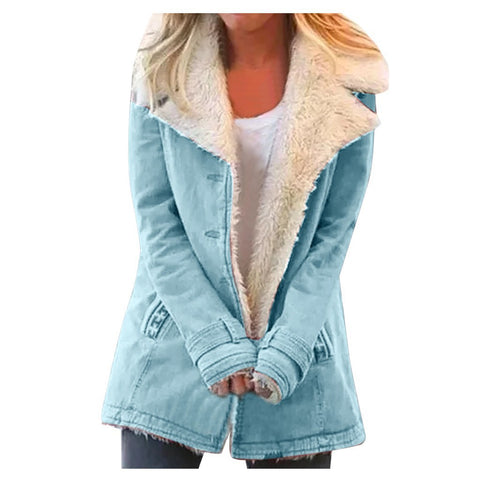Hot Sale Autumn and Winter Solid Color Plush Hooded Medium and Long Jacket Female m301987