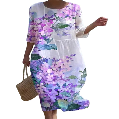 Loose crew neck fashion high-end long-sleeved printed dress m301053