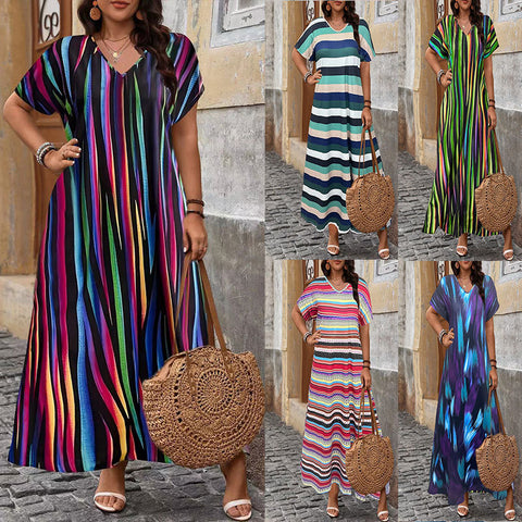 Printed hem split large size women's dress women's m302344