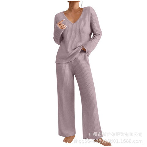 New fashion casual straight-leg pants temperament loose V-neck pit strip knitted cover m301783