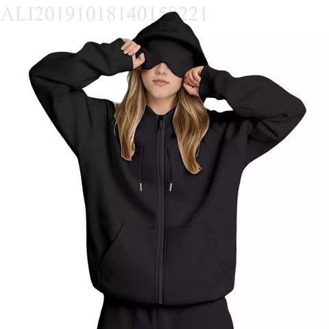 Loose casual simple long-sleeved hooded pullover sweater autumn and winter eye mask splicing jacket m302079