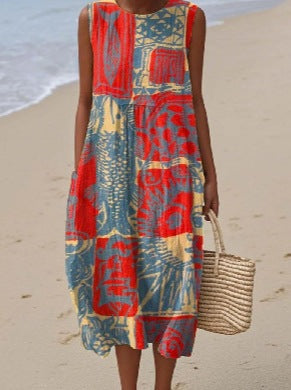 Sleeveless printed temperament long dress dress m301527