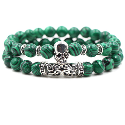 Black Gallstone Elastic Bracelet Skull Pendant Natural Turquoise Tiger Eye Tassel Crystal Volcanic Stone Beaded Bracelet m3331320